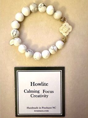 Teramasu handmade Howlite Beaded Bracelet…means Calm, Focus, Creativity
